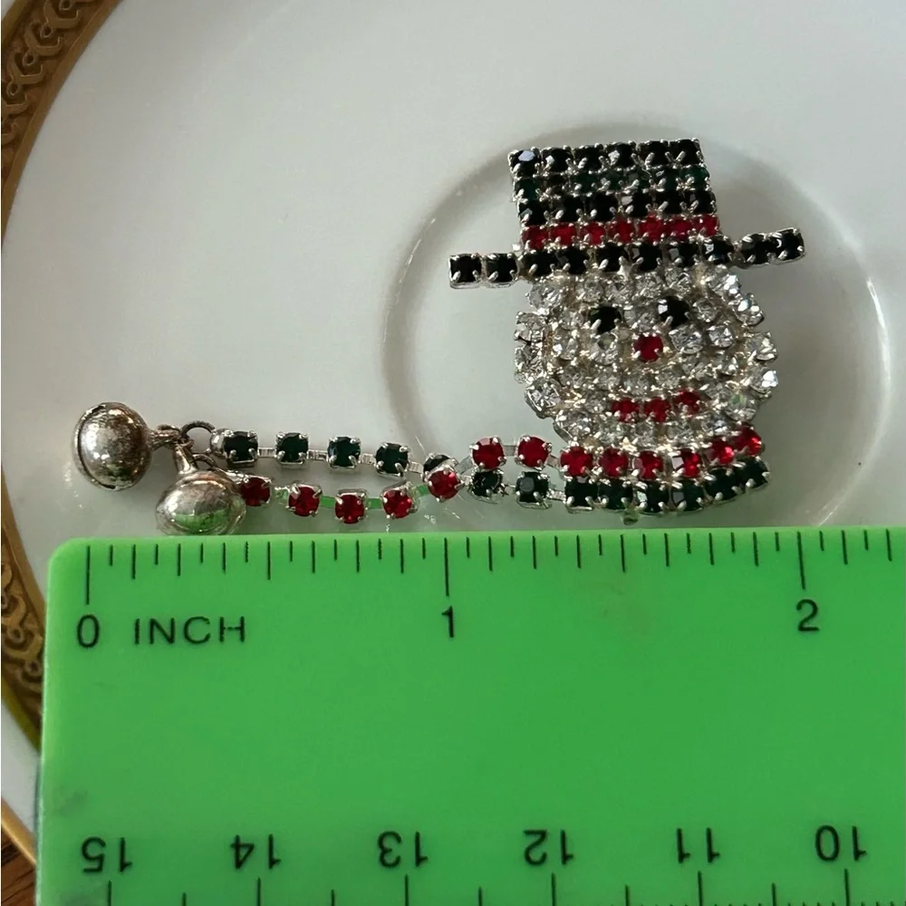 Vintage Rhinestone Snowman Brooch